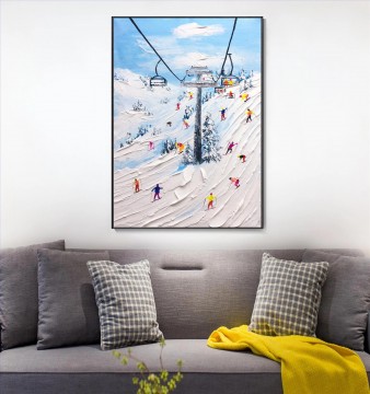 雪の山のスキーヤー ウォールアート スポーツ ホワイト スノー スキー 部屋の装飾 by Knife 20 Oil Paintings